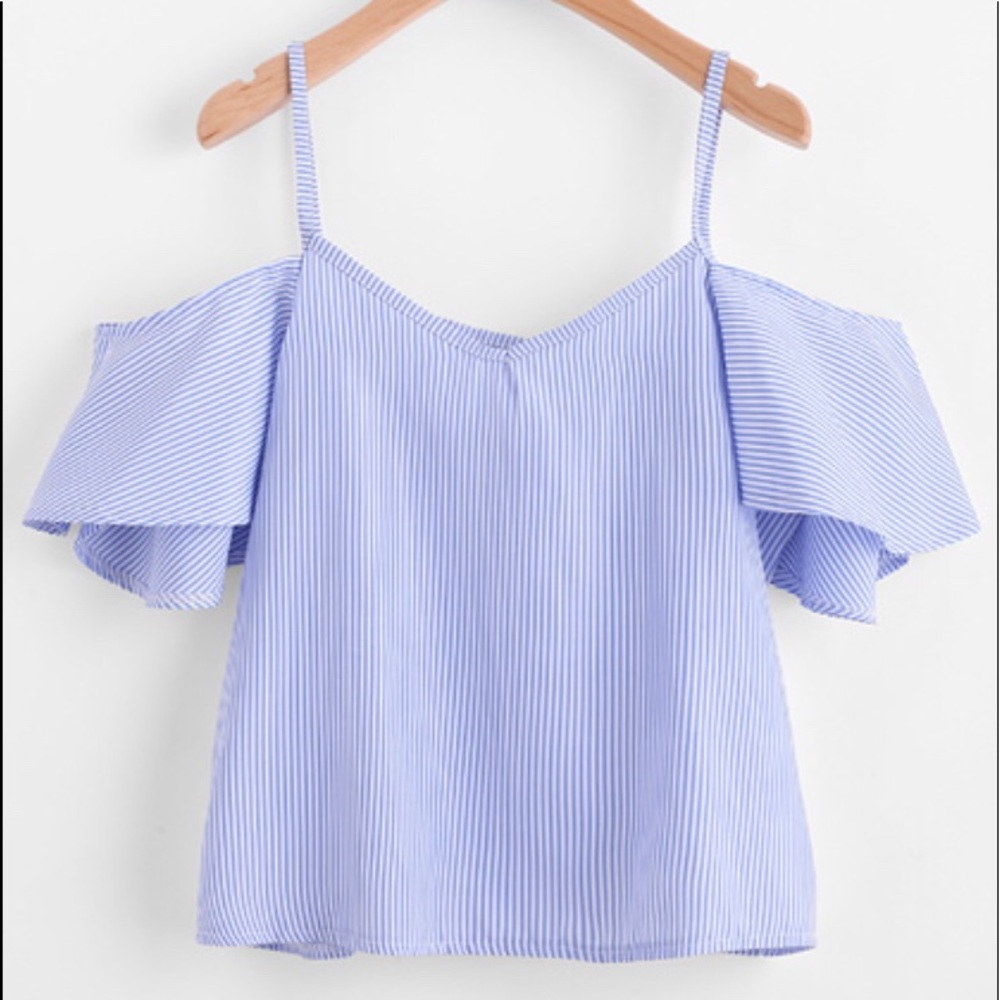 NWOT Pinstripe cold shoulder top